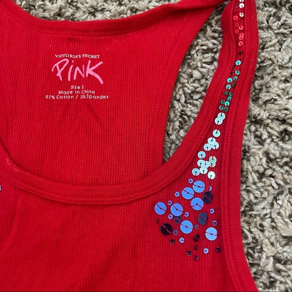 PINK Victoria’s Secret Red Racerback Tank Top with Sequin Details - Picture 3 of 7